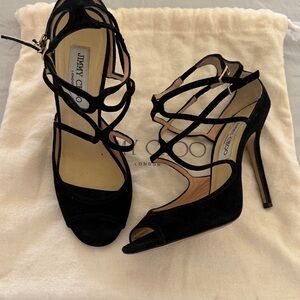 Jimmy Choo Suede peep-toe caged Heels